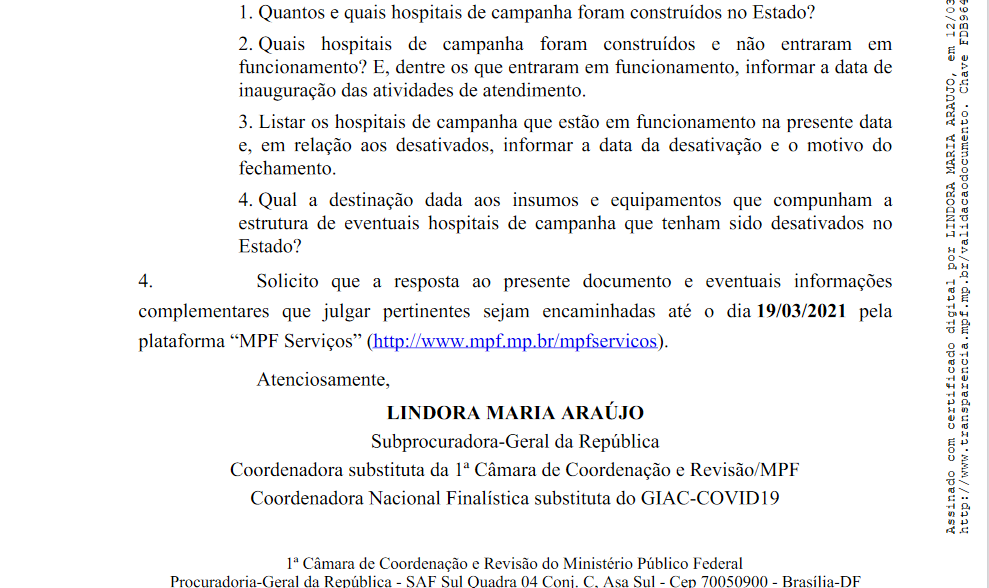 MPF questiona Governo do Piauí sobre hospitais de campanha