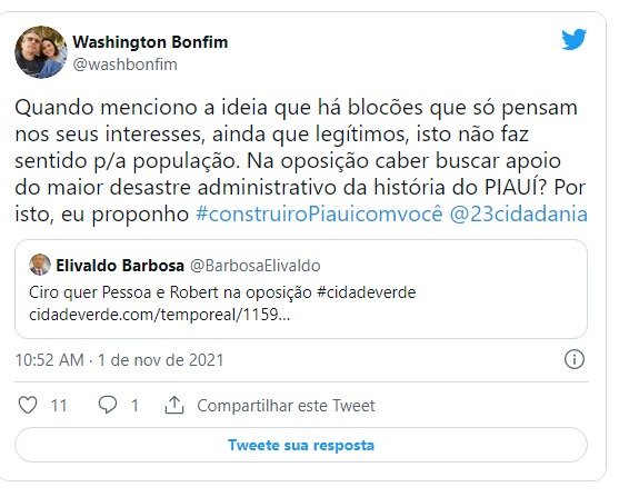 Washington Bonfim manda indireta para Ciro Nogueira: ‘há blocões que só pensam nos seus intereses’