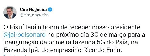Bolsonaro vem ao Piauí para lançar 5G em fazenda