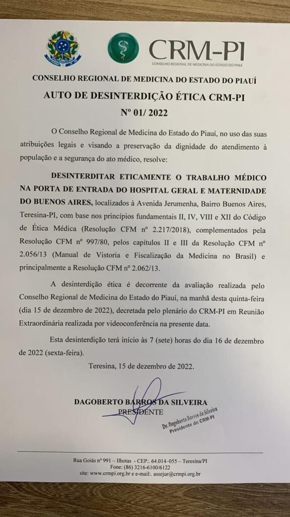 CRM-PI desinterdita o hospital do Buenos Aires