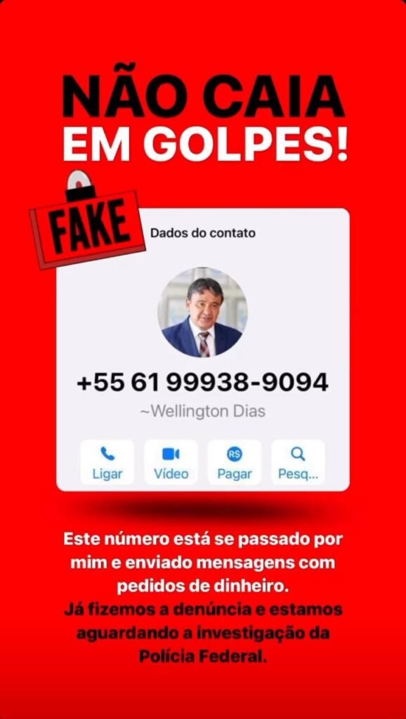 Criminoso usa nome de Wellington Dias para aplicar golpes no Whatsapp